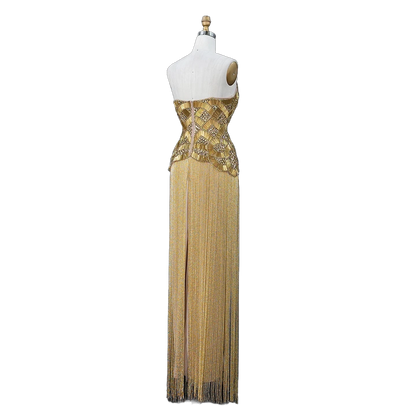 The Maram – heavy beaded fringe column evening gown | Riviera Couture
