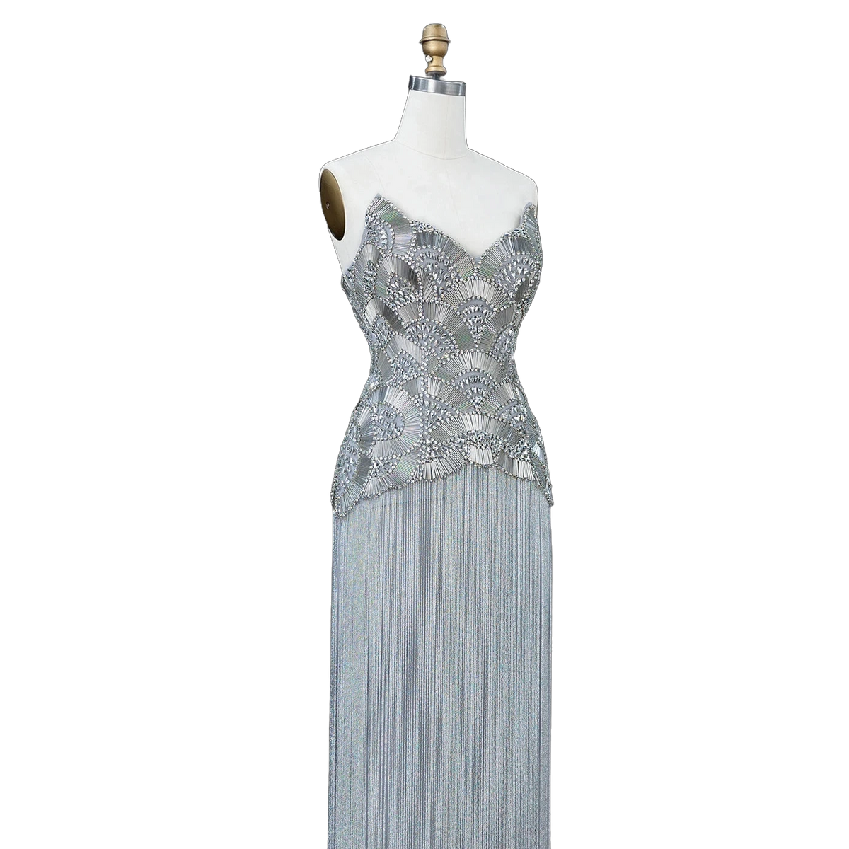 The Maram – heavy beaded fringe column evening gown | Riviera Couture