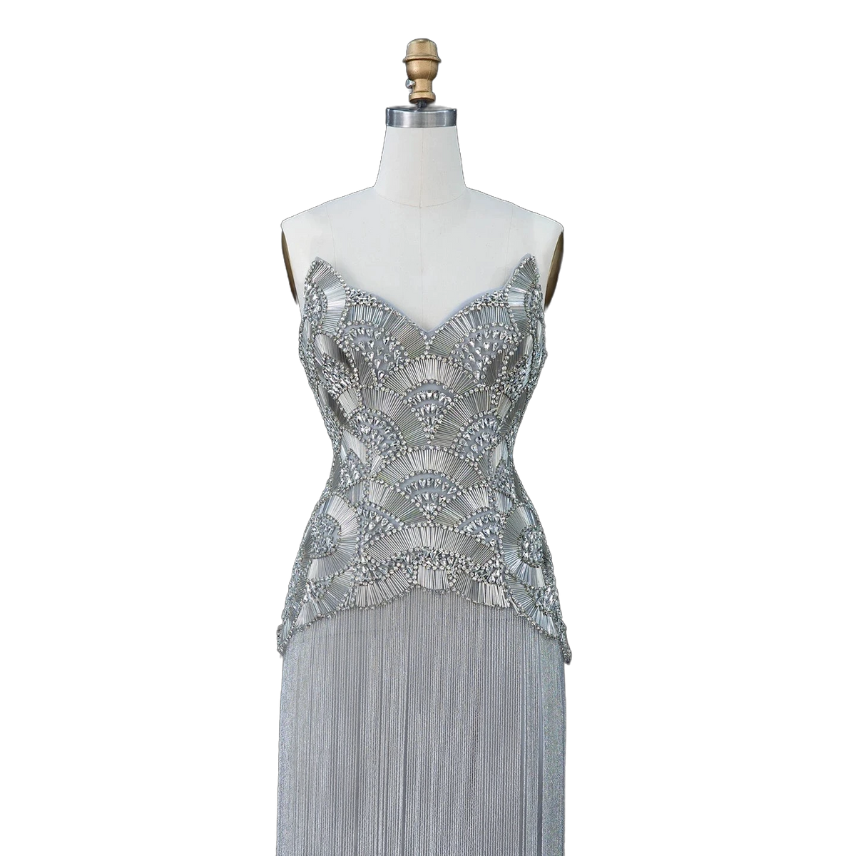 The Maram – heavy beaded fringe column evening gown | Riviera Couture