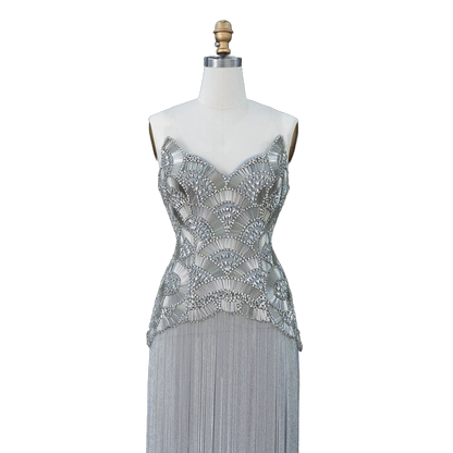 The Maram – heavy beaded fringe column evening gown | Riviera Couture