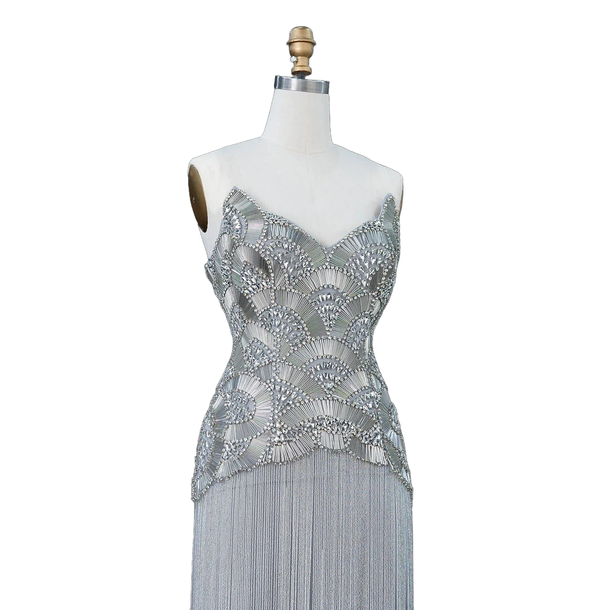 The Maram – heavy beaded fringe column evening gown | Riviera Couture