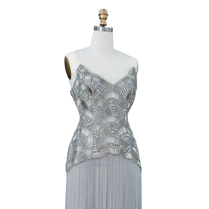 The Maram – heavy beaded fringe column evening gown | Riviera Couture