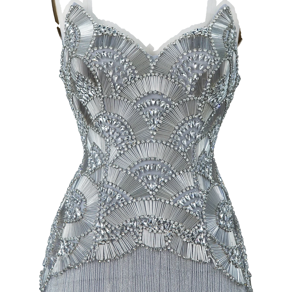 The Maram – heavy beaded fringe column evening gown | Riviera Couture
