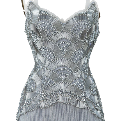 The Maram – heavy beaded fringe column evening gown | Riviera Couture