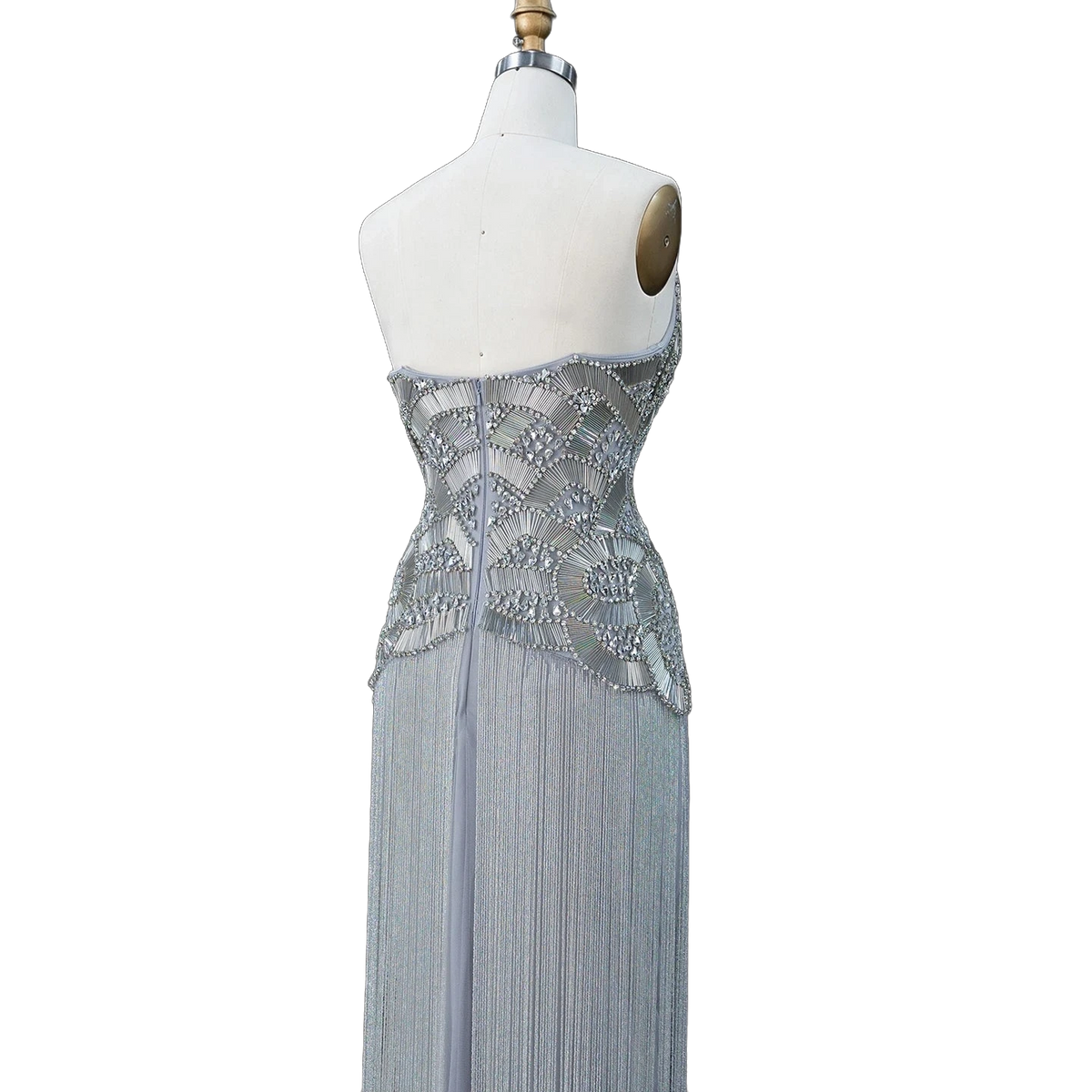 The Maram – heavy beaded fringe column evening gown | Riviera Couture