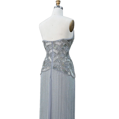The Maram – heavy beaded fringe column evening gown | Riviera Couture