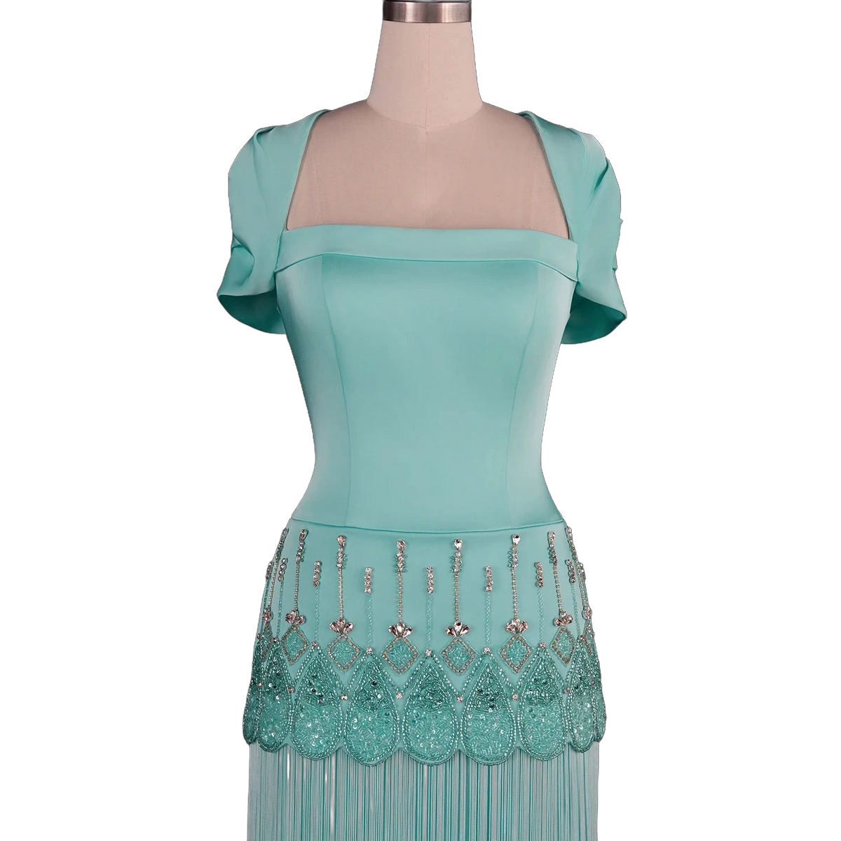 The Naseem – aqua square neck beaded embroidered evening gown | Riviera Couture