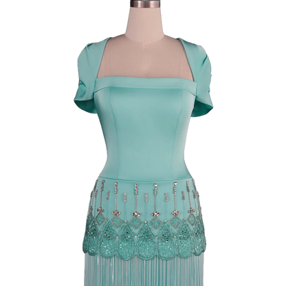 The Naseem – aqua square neck beaded embroidered evening gown | Riviera Couture