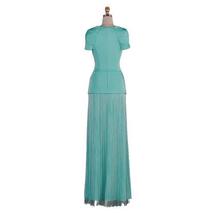 The Naseem – aqua square neck beaded embroidered evening gown | Riviera Couture