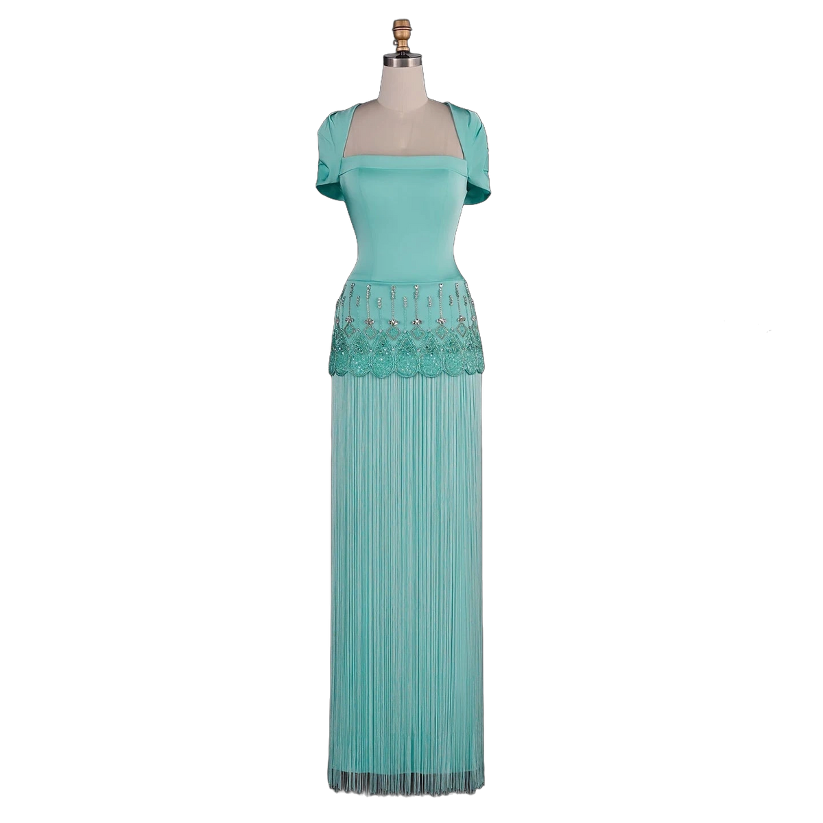 The Naseem – aqua square neck beaded embroidered evening gown | Riviera Couture