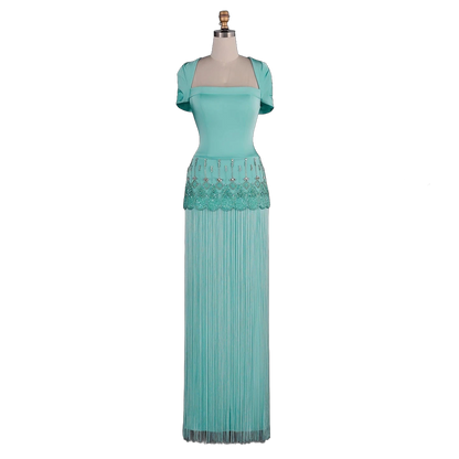 The Naseem – aqua square neck beaded embroidered evening gown | Riviera Couture