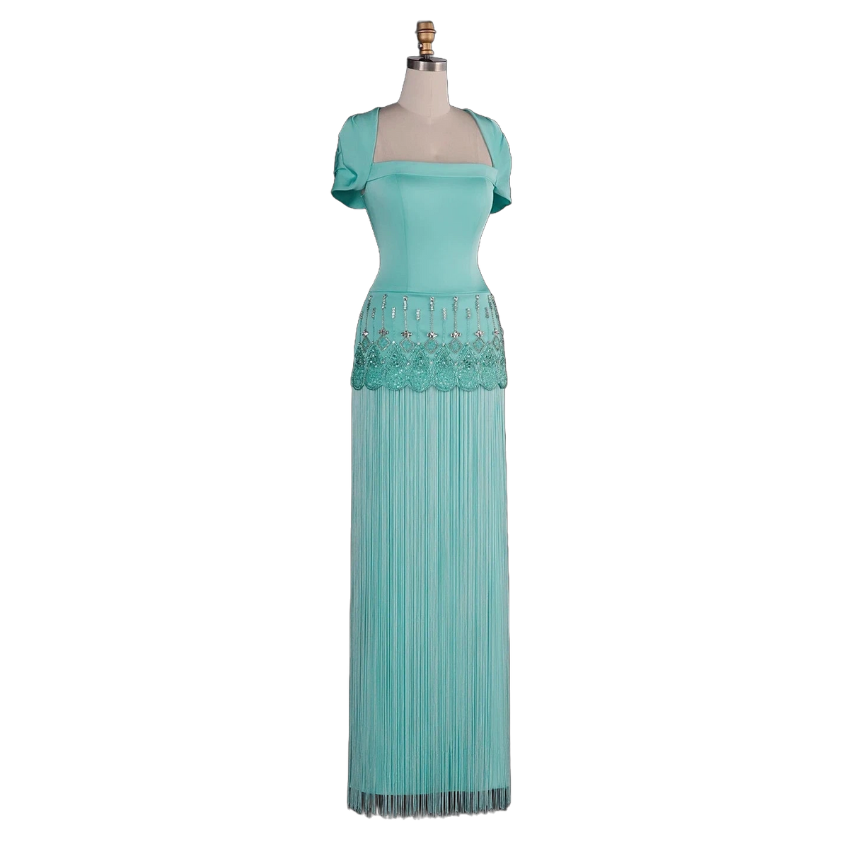 The Naseem – aqua square neck beaded embroidered evening gown | Riviera Couture
