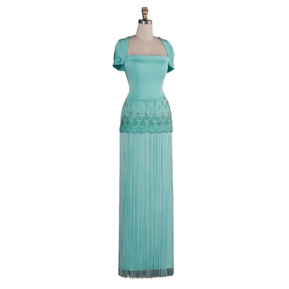 The Naseem – aqua square neck beaded embroidered evening gown | Riviera Couture