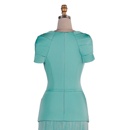The Naseem – aqua square neck beaded embroidered evening gown | Riviera Couture
