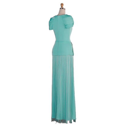 The Naseem – aqua square neck beaded embroidered evening gown | Riviera Couture