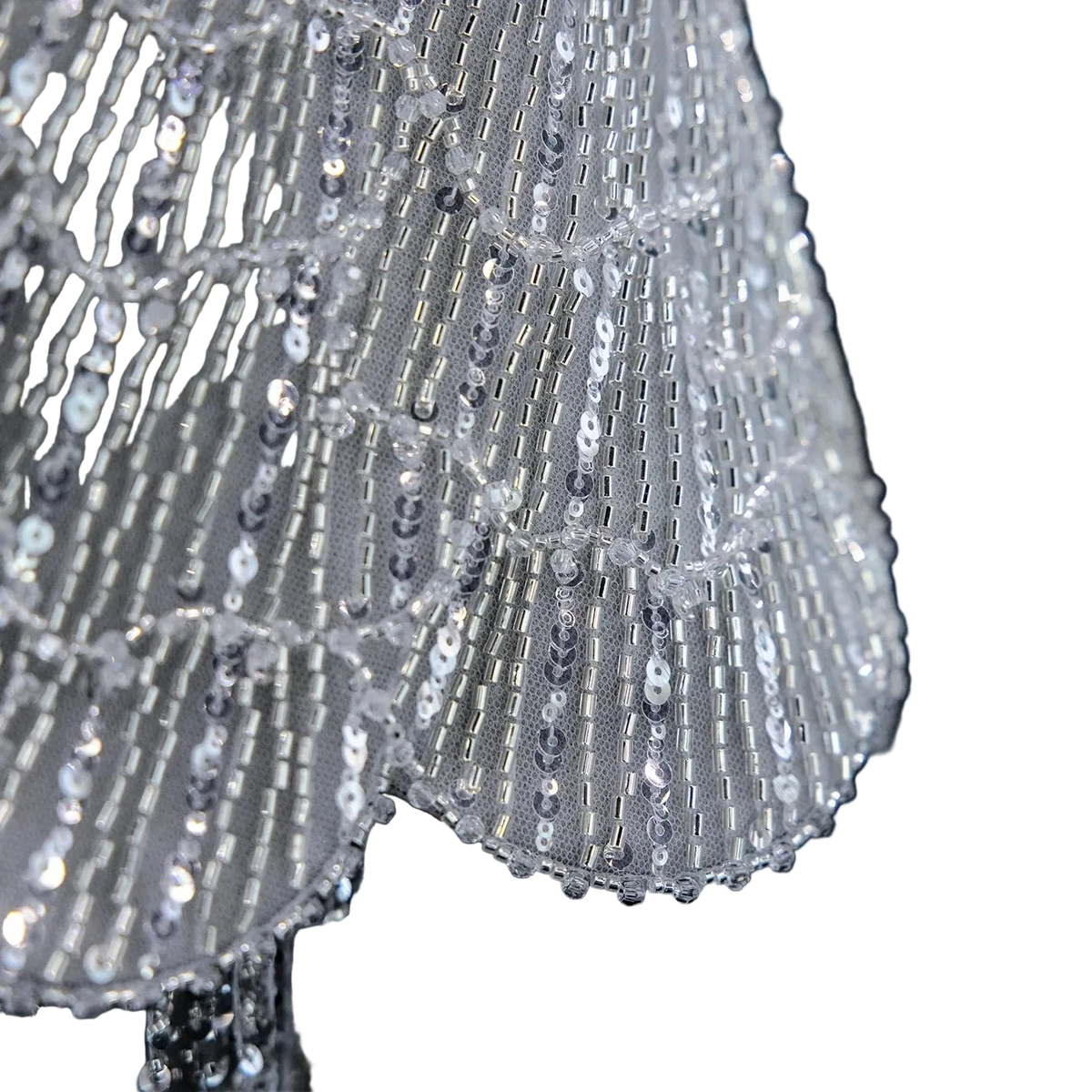 The Fatin – gray two-piece sequin ruffle evening gown | Riviera Couture