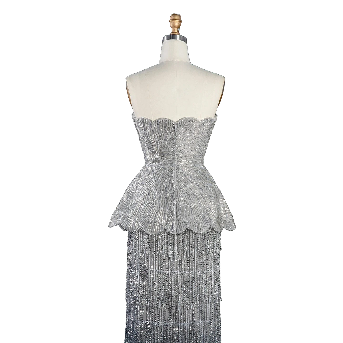 The Fatin – gray two-piece sequin ruffle evening gown | Riviera Couture
