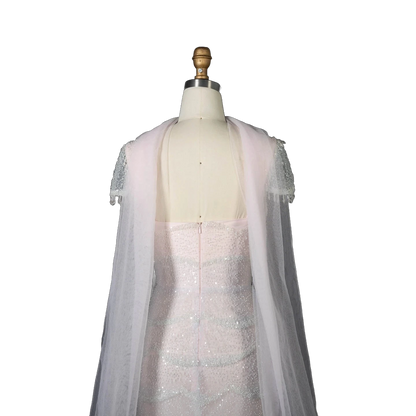 The Basma – white ombre tiered sequin cape gown with scarf | Riviera Couture
