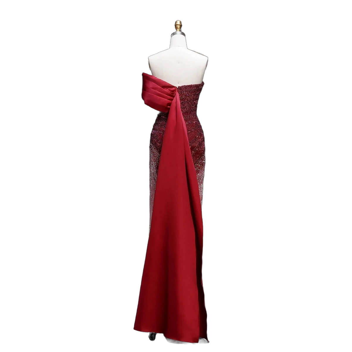 The Yaqout – red ombre off-shoulder beaded column gown | Riviera Couture