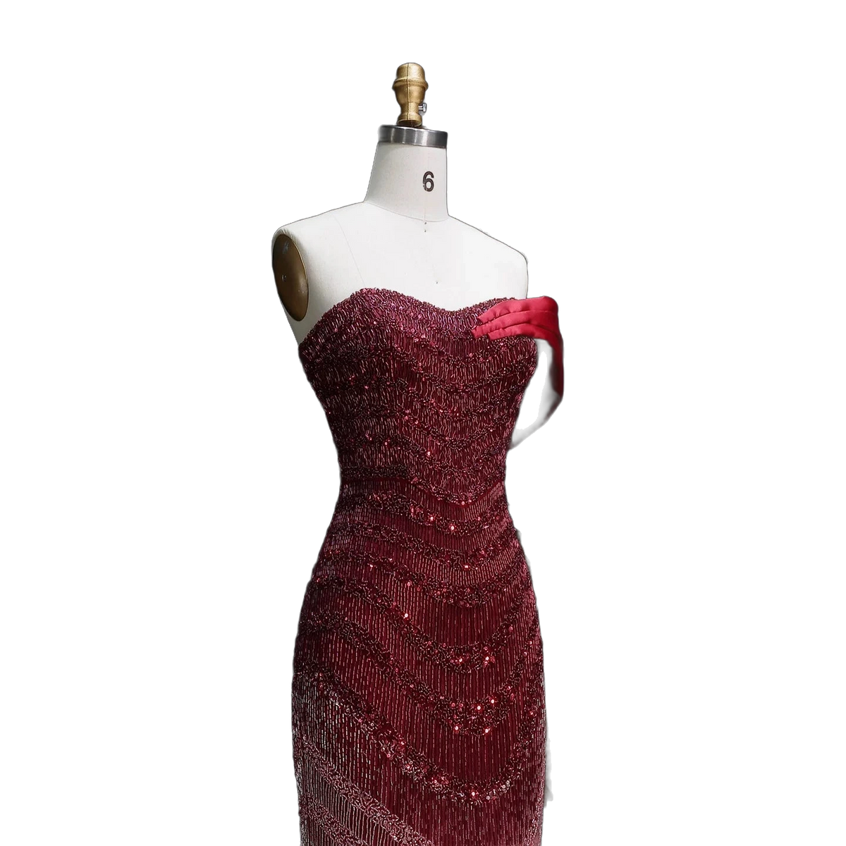 The Yaqout – red ombre off-shoulder beaded column gown | Riviera Couture