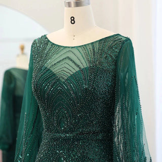 Luxury Emerald Green Mermaid Evening Dress with Elegant Long Sleeves l - Riviera Couture