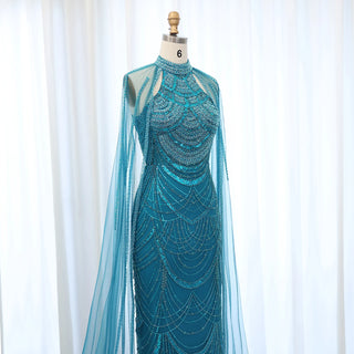 Luxury Evening Dress with Cape Sleeves - Riviera Couture