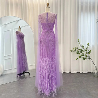 Feathers Evening Dresses with Cape Sleeves - Riviera Couture