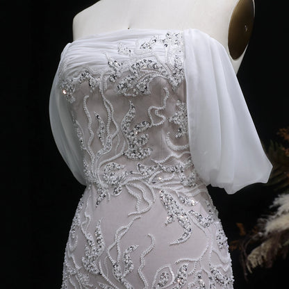 Ivory Ivory Off-Shoulder Mermaid Evening Gown — Luxury Beaded Arabic — Riviera Couture GCC Luxury Evening Gown