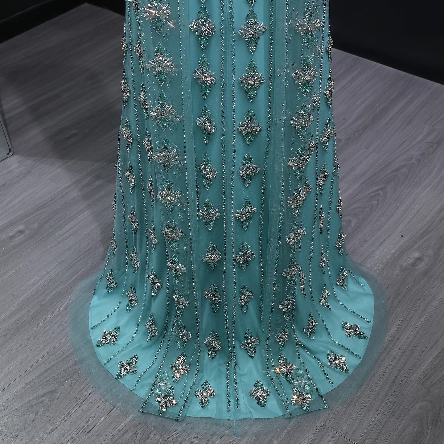 Nude Nude Beaded Strapless Evening Gown with Scarf — Dubai Arabic Luxury — Riviera Couture GCC Luxury Evening Gown