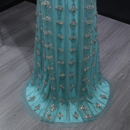 Nude Nude Beaded Strapless Evening Gown with Scarf — Dubai Arabic Luxury — Riviera Couture GCC Luxury Evening Gown