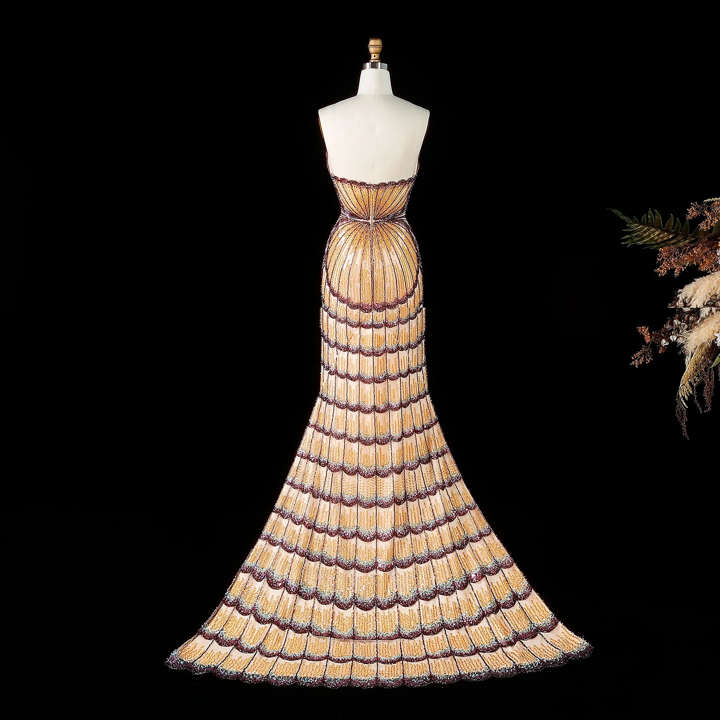 Mixed Purple Shell-Embellished Purple Beaded Evening Gown — Luxury GCC Formal — Riviera Couture GCC Luxury Evening Gown