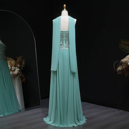 Lilac Long Sleeves Lilac Beaded Strapless Evening Gown with Flowing Chiffon Skirt — Riviera Couture GCC Luxury Evening Gown