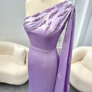 One Shoulder Lilac Midi with Cape - Riviera Couture