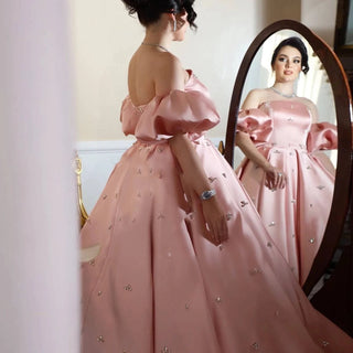 Blush Pink Satin Evening Dress - Riviera Couture