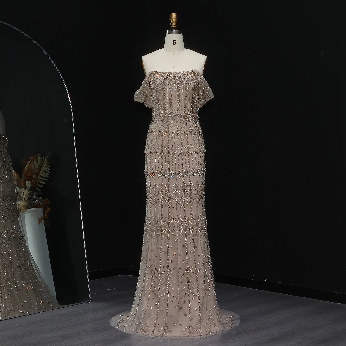 Burgundy Burgundy Mermaid Evening Gown with Cap Sleeve — Dubai Arabic Luxury — Riviera Couture GCC Luxury Evening Gown