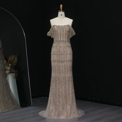 Burgundy Burgundy Mermaid Evening Gown with Cap Sleeve — Dubai Arabic Luxury — Riviera Couture GCC Luxury Evening Gown