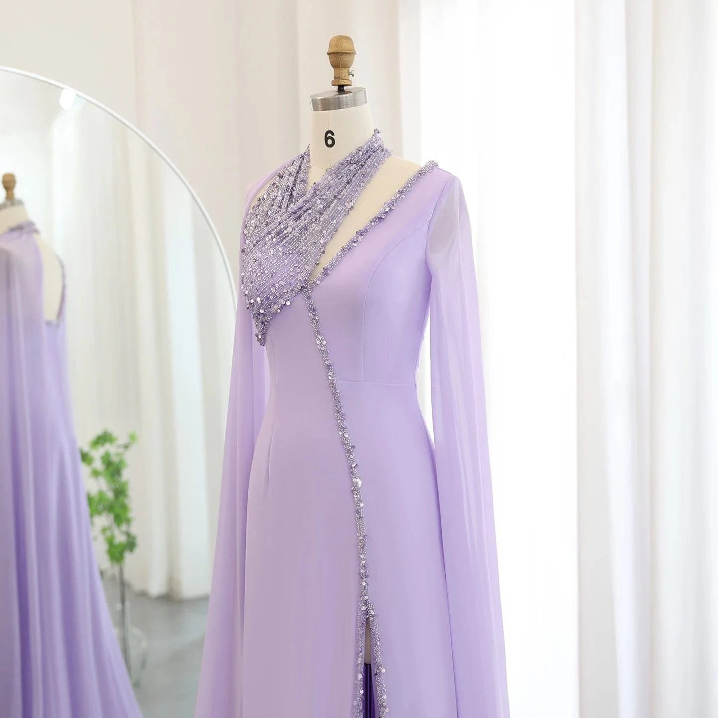 Chiffon  Evening Dress with Cape Sleeves - RC30 - Riviera Couture