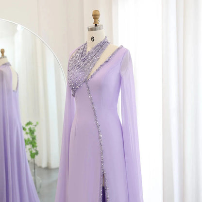 Chiffon  Evening Dress with Cape Sleeves - RC30 - Riviera Couture