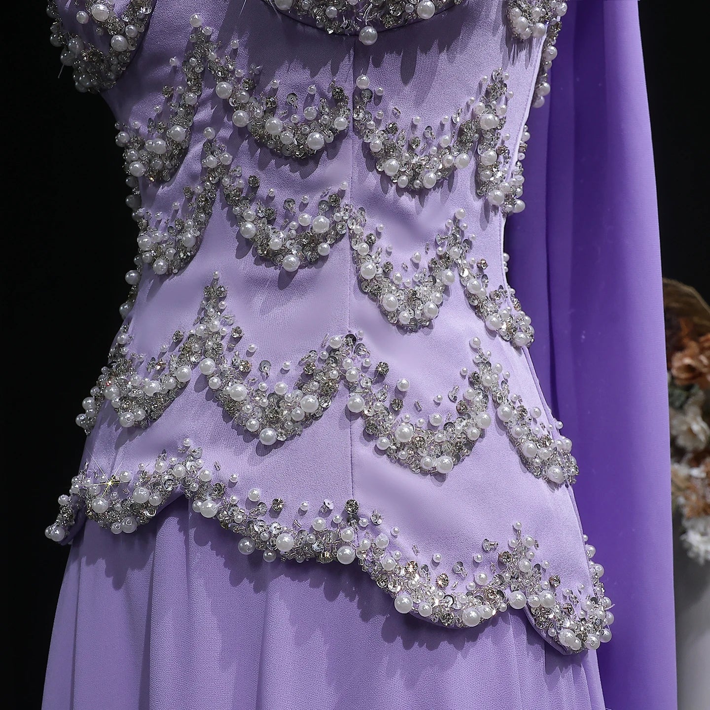Purple Beaded A-Line Evening Gown with Scarf — Luxury GCC Formal — Riviera Couture GCC Luxury Evening Gown