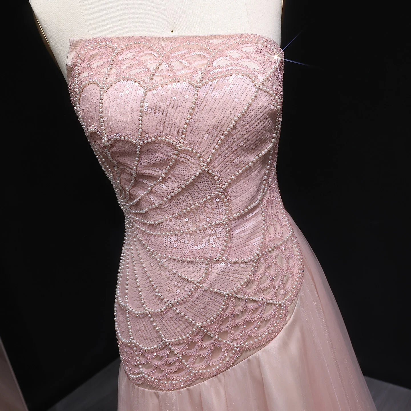 Pink Pink Strapless A-Line Evening Gown — Luxury Beaded Arabic GCC — Riviera Couture GCC Luxury Evening Gown