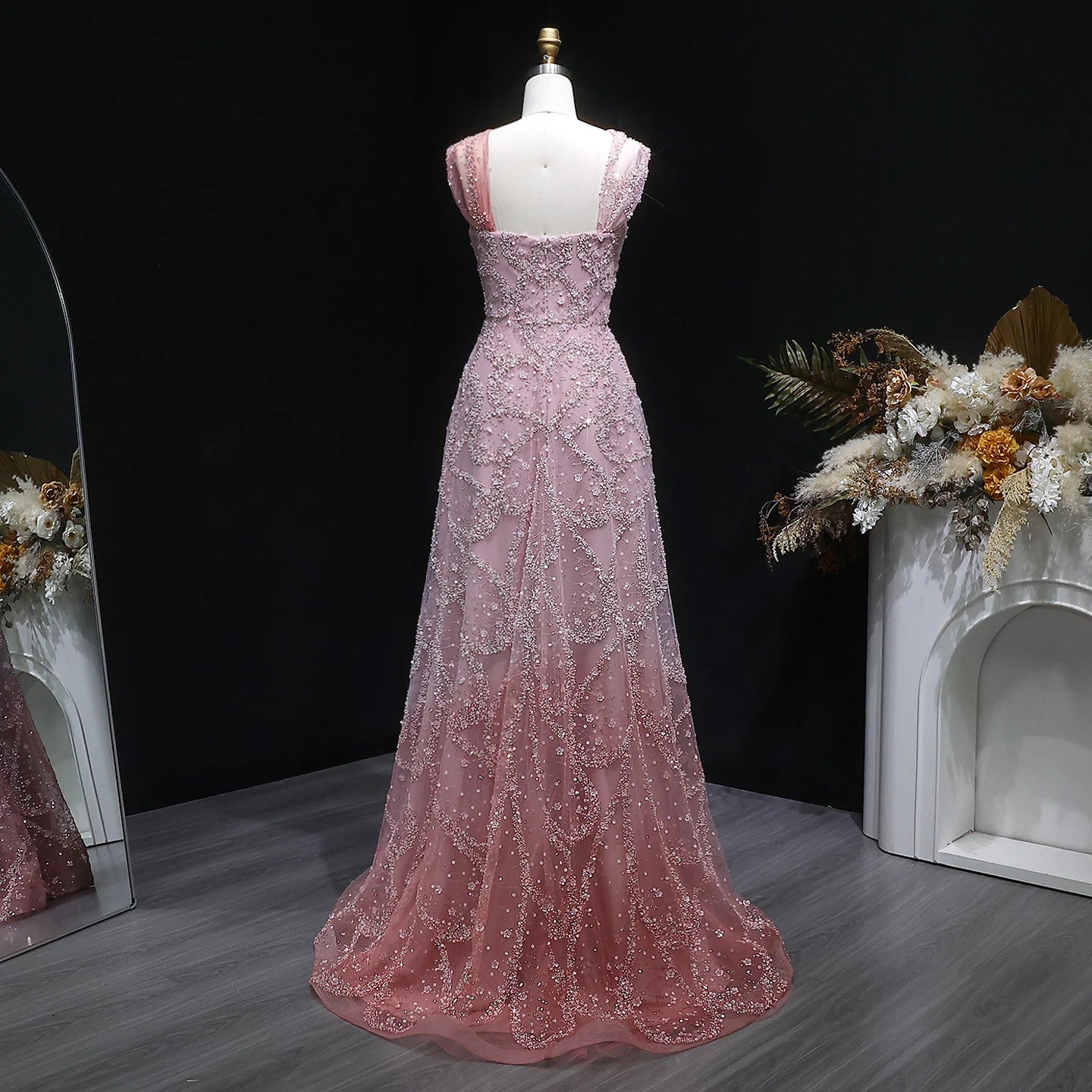 Gradient Pink Ombré Pink Criss-Cross Neck Evening Gown — Luxury GCC Formal — Riviera Couture GCC Luxury Evening Gown