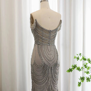 Luxury Crystal Silver Gray Mermaid  Evening Dress - Riviera Couture