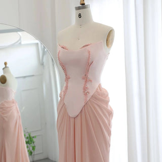 Blush Pink Handmade Corset Draped Chiffon Mermaid Evening Dress RC25 - Riviera Couture