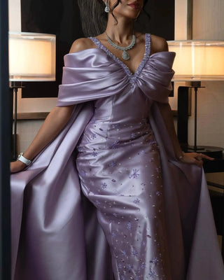 Lilac  Evening Dress with Cape - Riviera Couture