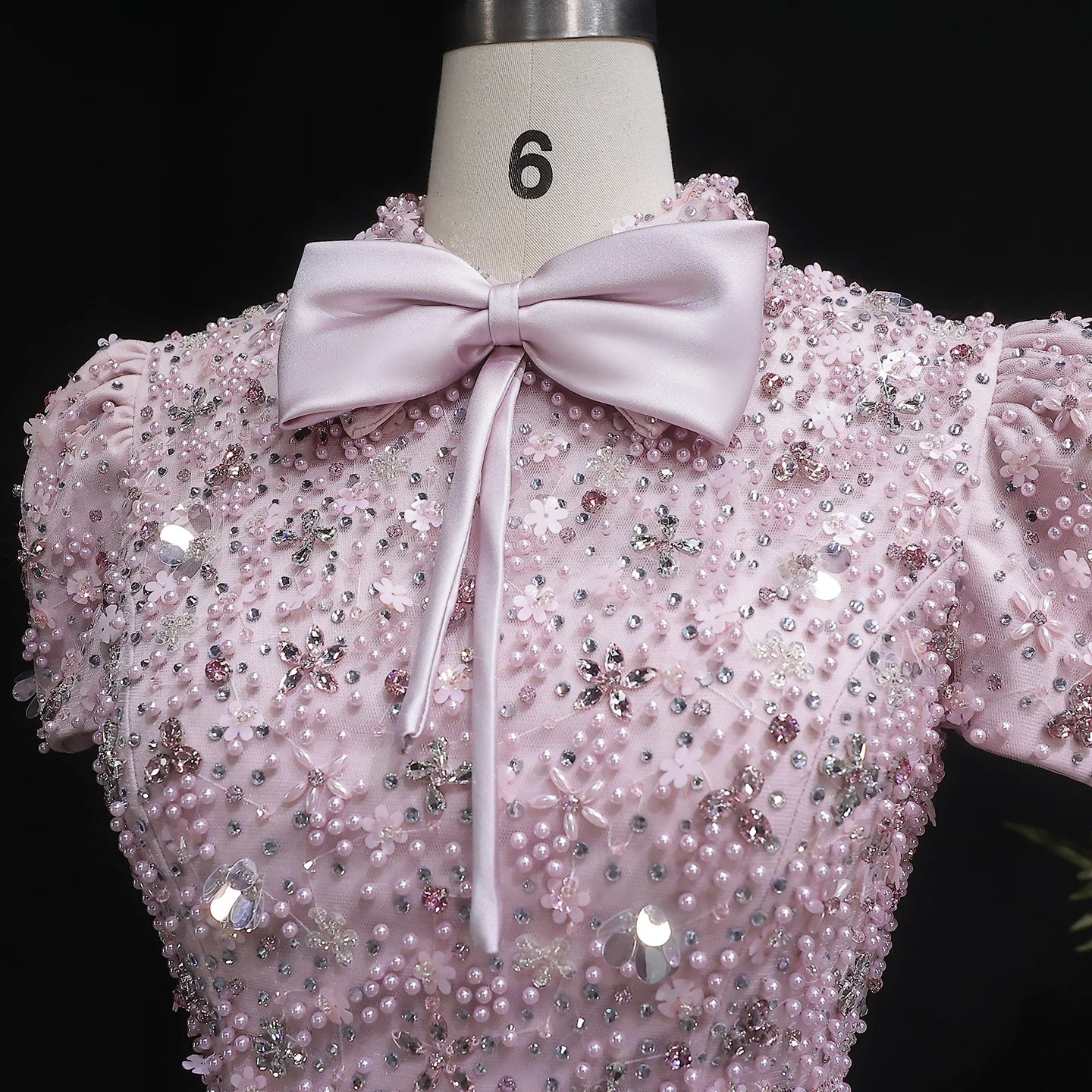 Pink Beaded Two-Piece Evening Gown — Short Sleeve Arabic Luxury — Riviera Couture GCC Luxury Evening Gown