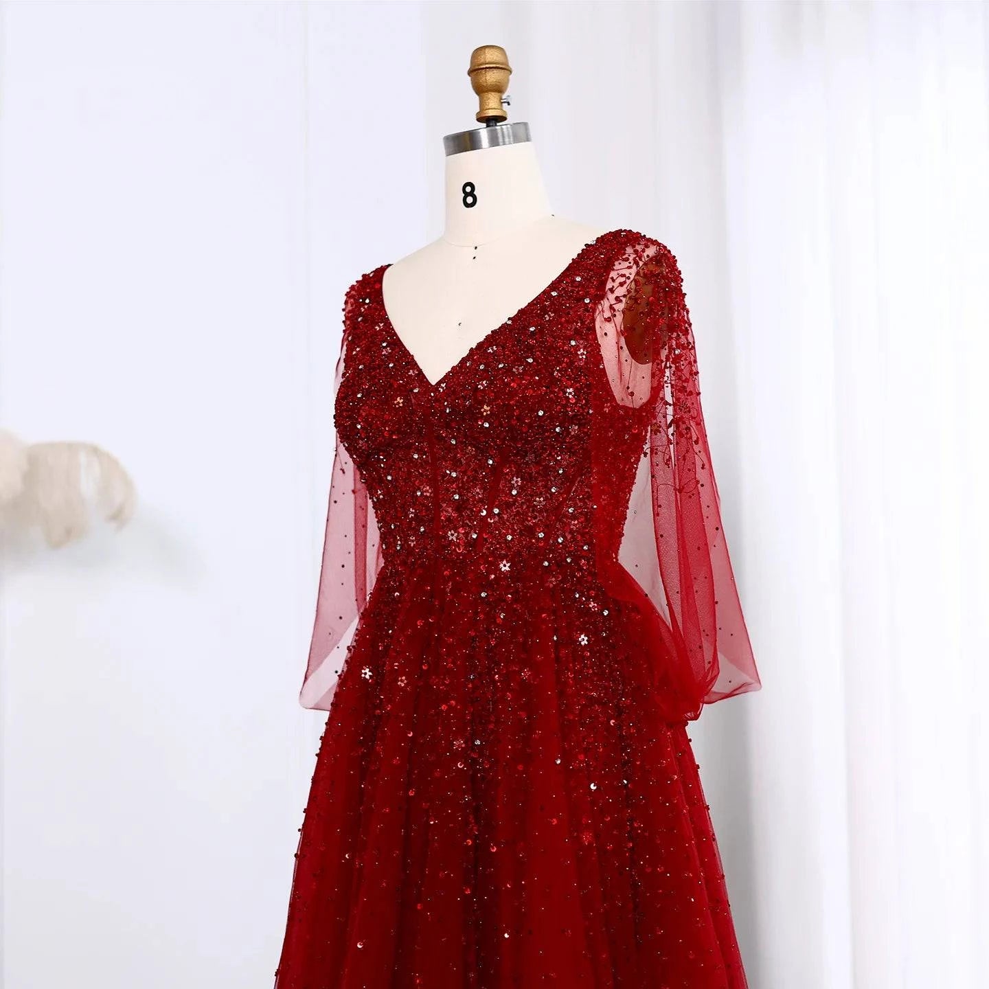 Burgundy  Evening Dress with Cape Sleeves - Riviera Couture