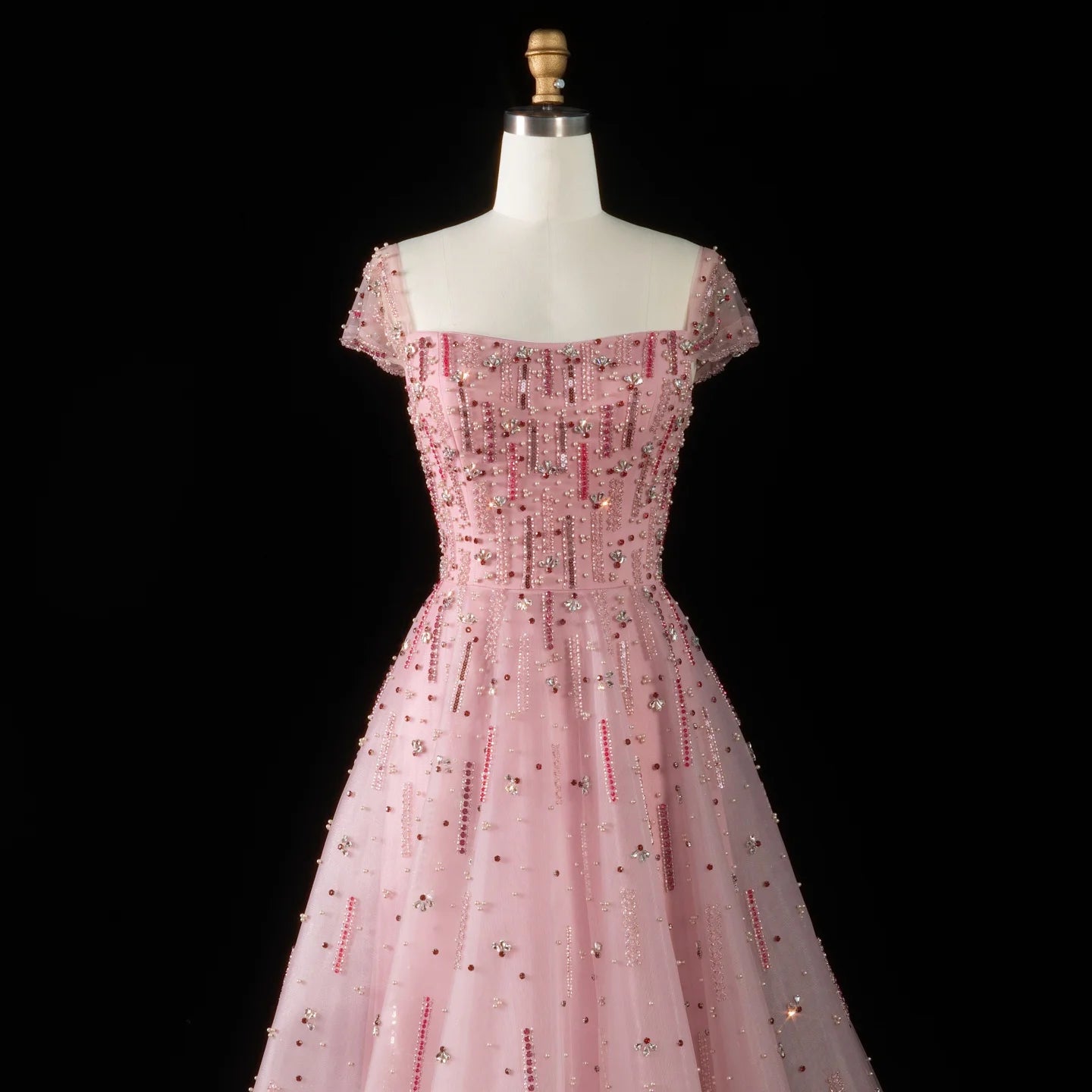 Pink Pink Off-Shoulder A-Line Evening Gown — Luxury Beaded Arabic GCC — Riviera Couture GCC Luxury Evening Gown
