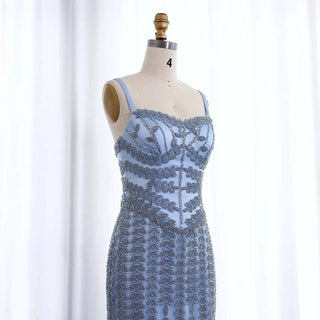 Spaghetti Straps Blue Luxury Blue Evening Dress - Riviera Couture