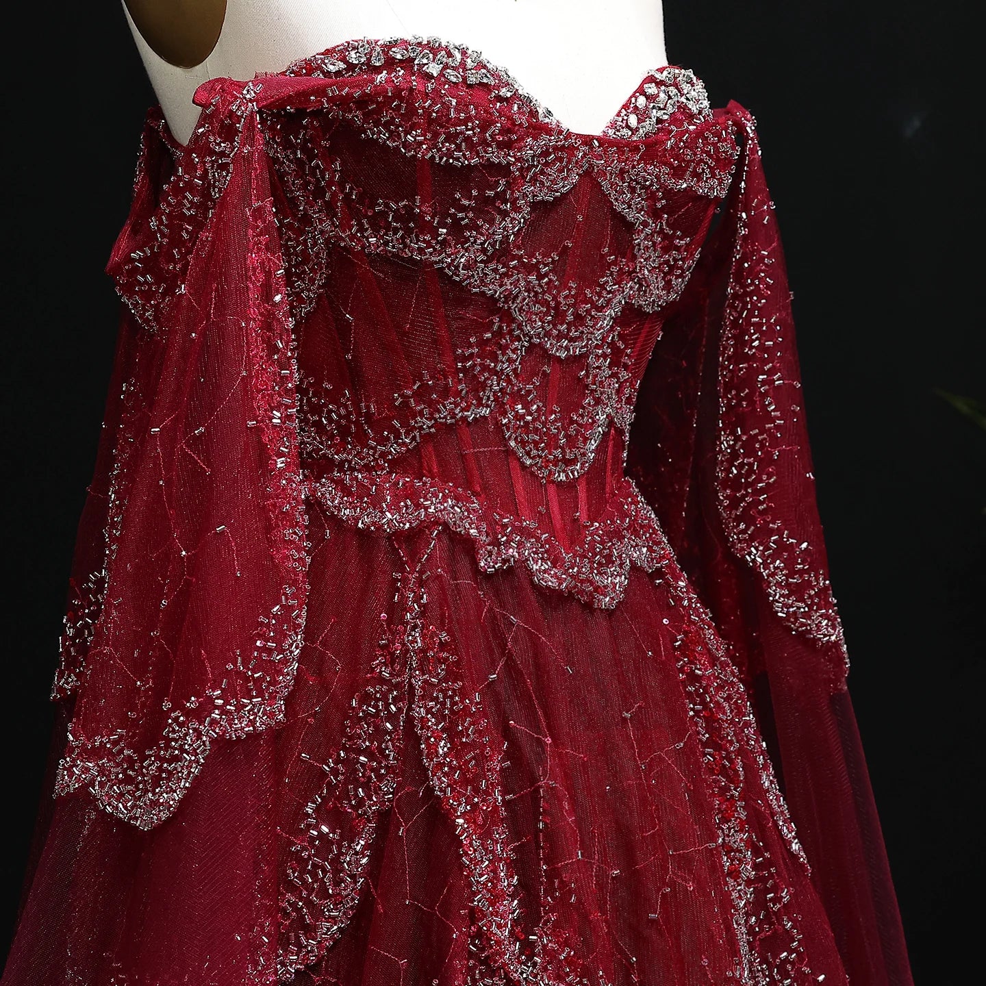 pink Sage Green Sweetheart Evening Gown with Cape Sleeves — GCC Formal — Riviera Couture GCC Luxury Evening Gown