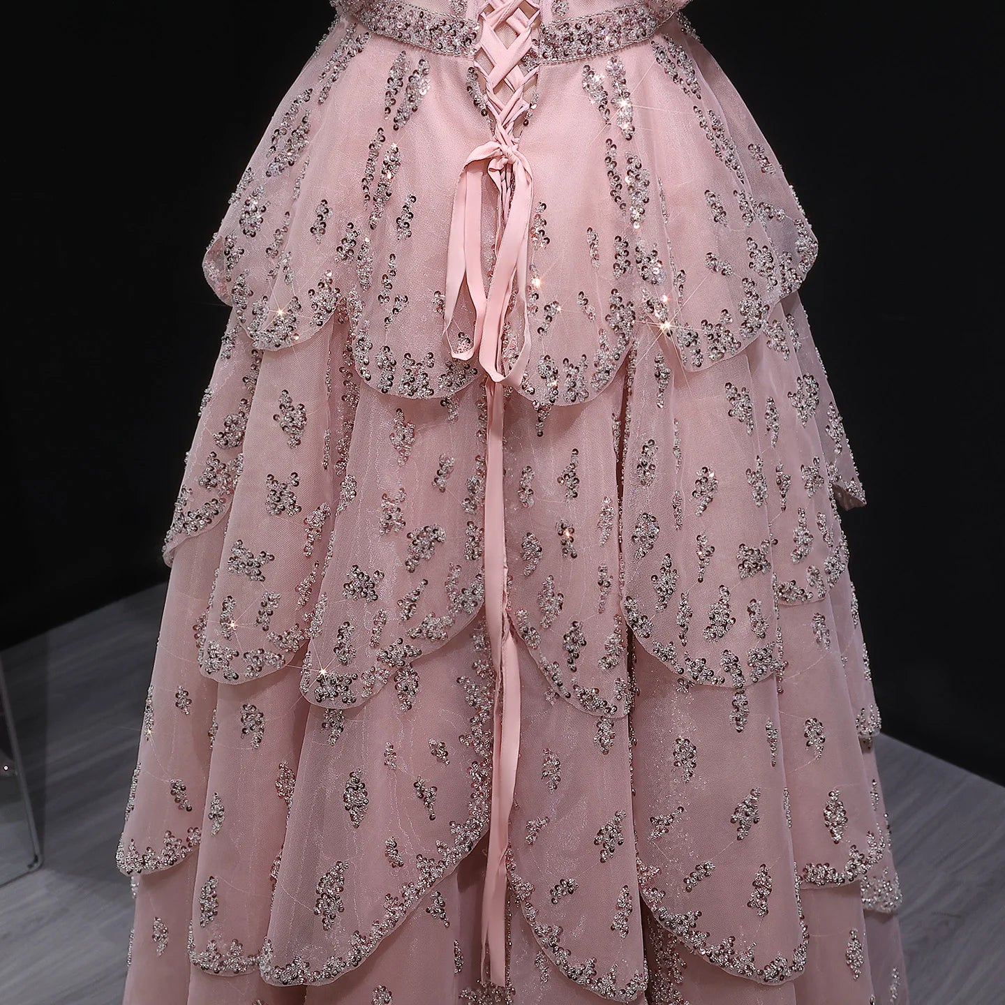 Light Blue Off-Shoulder Tiered Ruffle Evening Gown — Luxury Beaded Arabic — Riviera Couture GCC Luxury Evening Gown